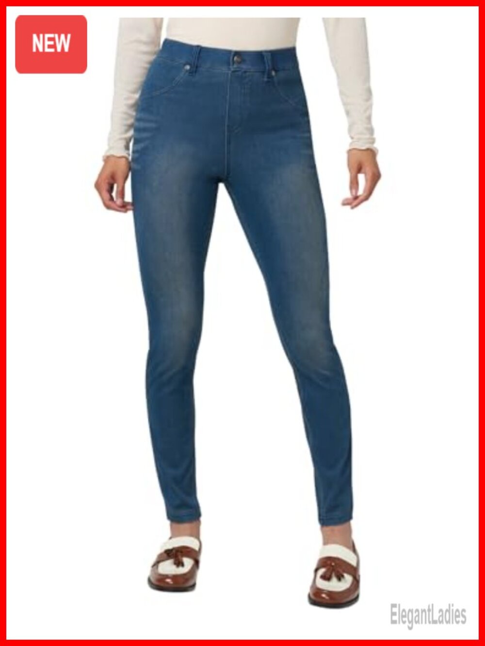 High Waist Denim Leggings with Pockets Ultra Soft Pull-On Skinny Leggings